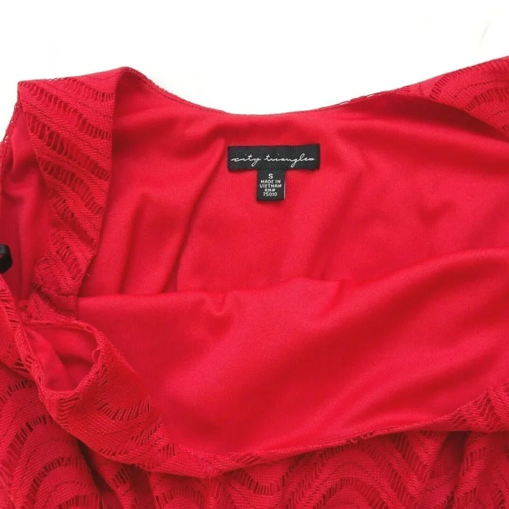 💰3/$25 City Triangles Flounce Dress Fit & Flare Lace Red Juniors S - Picture 8 of 12